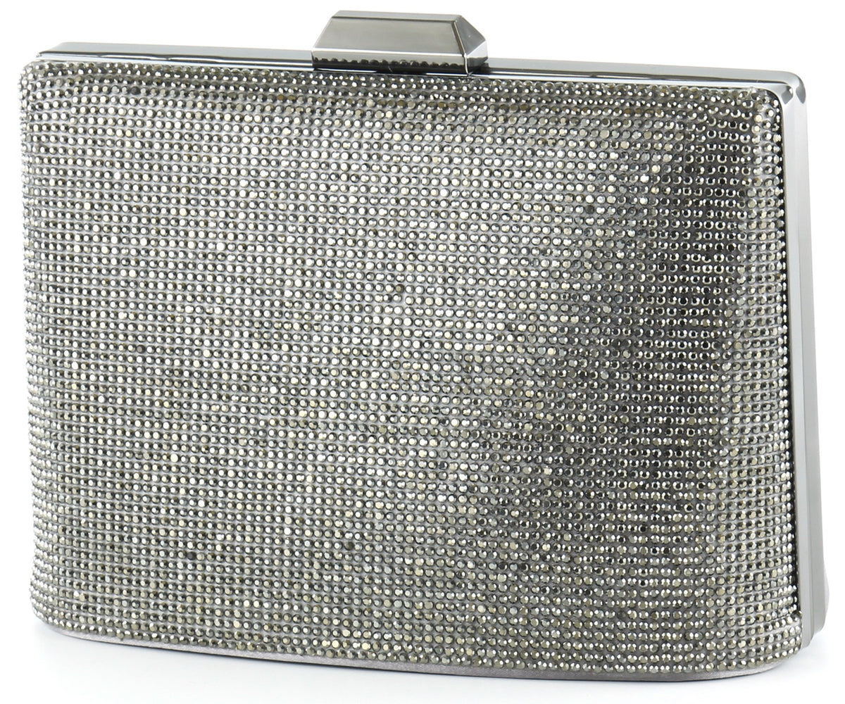 Antrasit Saten Kristal Taşlı Metal Saplı Zincir Askılı Abiye Çanta ( ES0011AC )