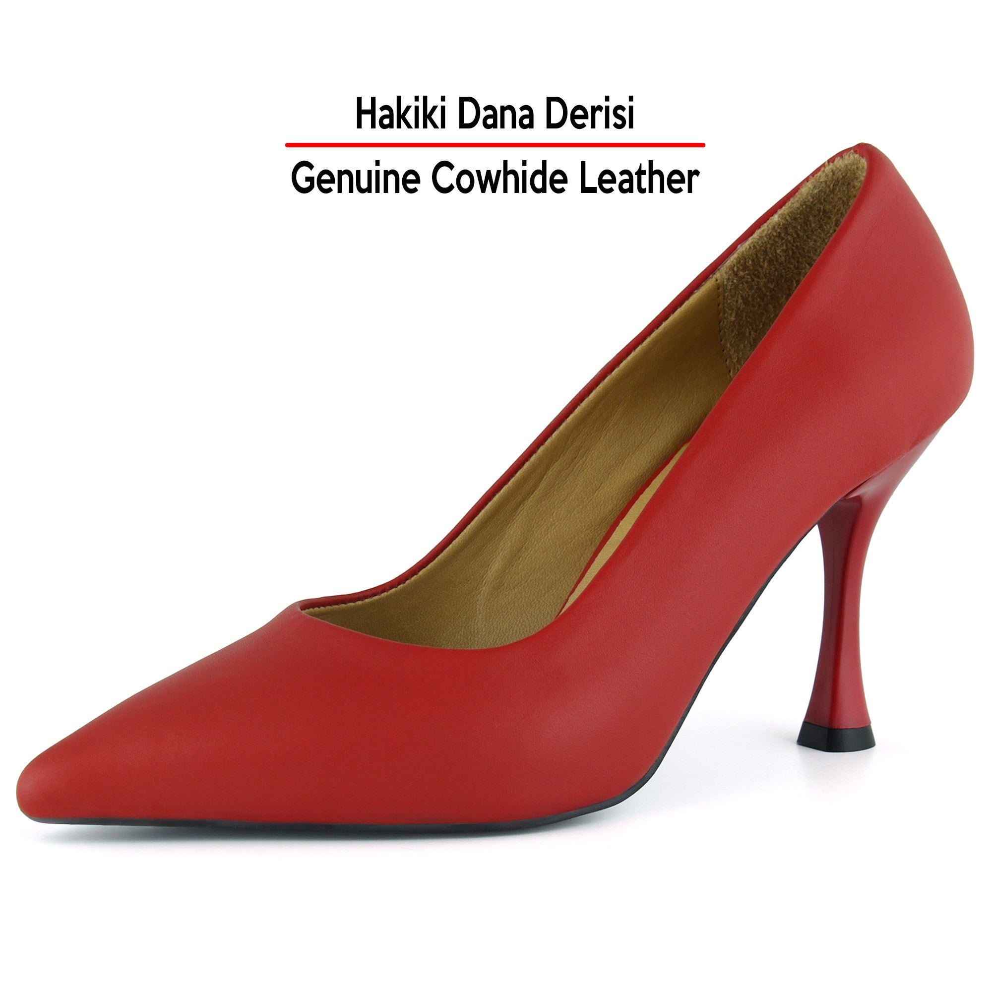 Suzanna Kırmızı Hakiki Dana Derisi Sivri Burun Klasik İnce Topuklu Ayakkabı