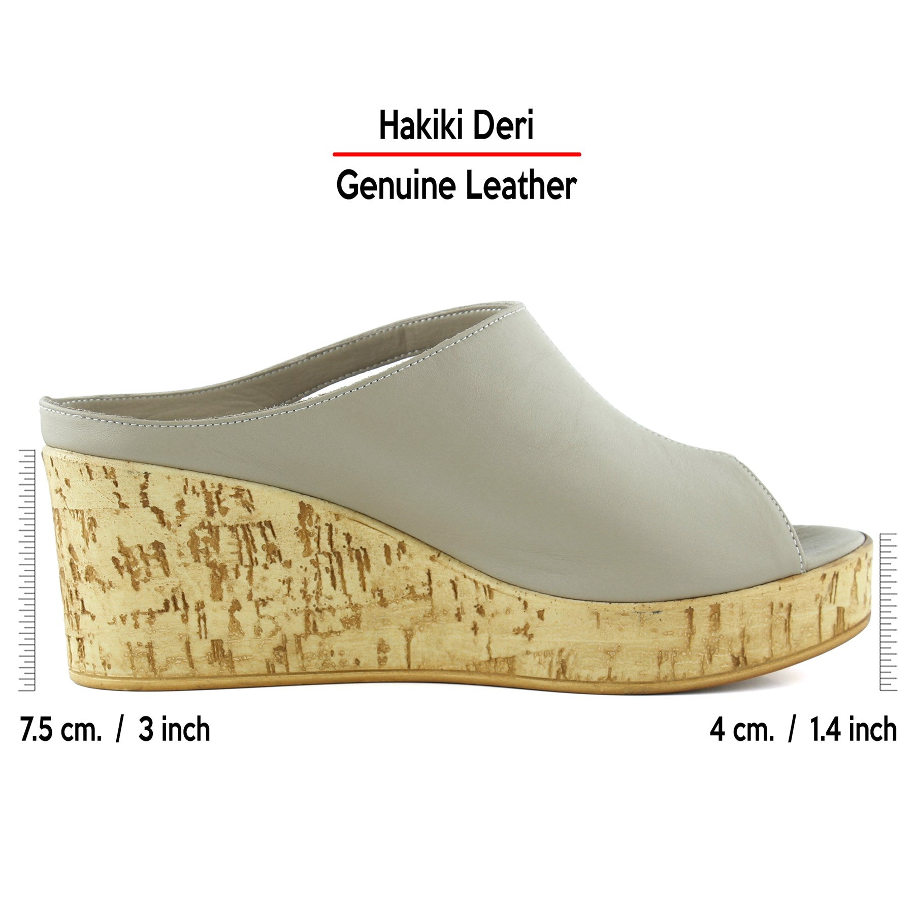 Drusilla Vizon Hakiki Deri Önü Açık Kesik Detaylı Mantar Taban Görünümlü Dolgu Topuklu Terlik