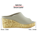 Drusilla Vizon Hakiki Deri Önü Açık Kesik Detaylı Mantar Taban Görünümlü Dolgu Topuklu Terlik