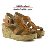 Xena Taba Hakiki Dana Derisi Mantar Taban Görünümlü Dolgu Topuklu Gladyatör Sandalet