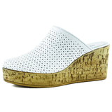 Aria Beyaz Hakiki Dana Derisi Önü Kapalı Mantar Taban Görünümlü Dolgu Topuklu Terlik