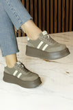[8031] Kahverengi Vegan Süet Yuvarlak Burun Bağcıklı Flatform Taban Günlük Sneaker Spor Ayakkabı