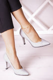 Victoria Gümüş Saten Jatqılı Abiye Stiletto 9 cm.