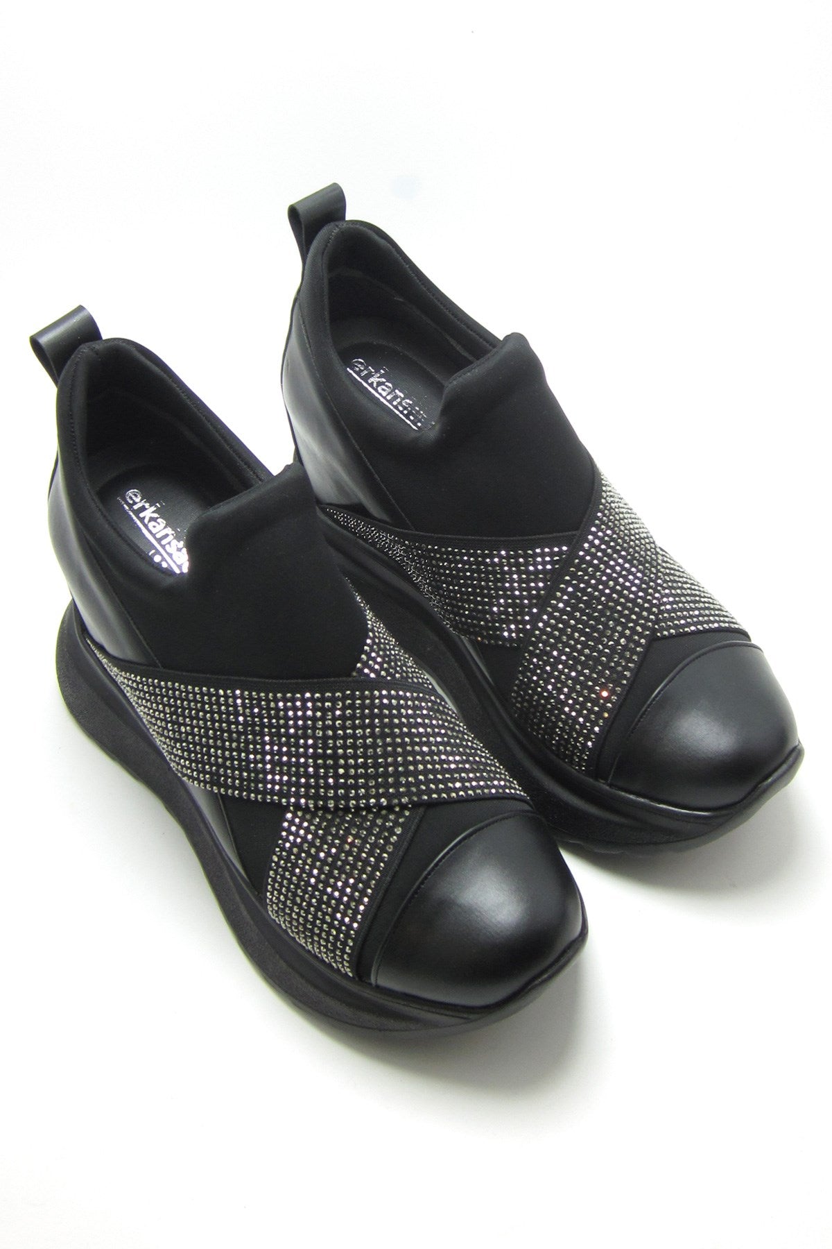 Lopez Exclusive Siyah Streç Taşlı Gizli Dolgu Günlük Ayakkabı