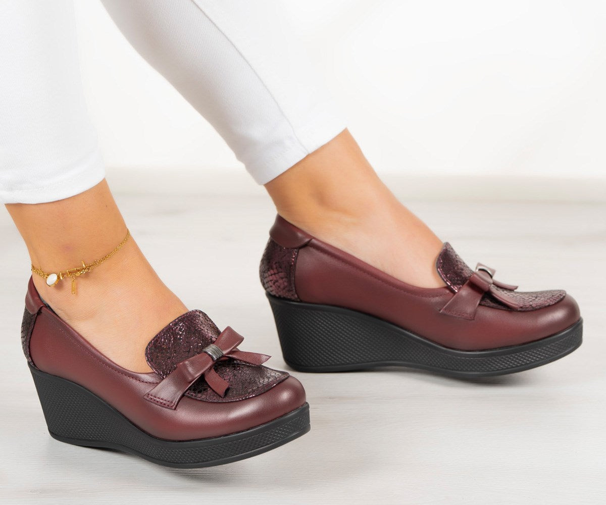 Emma Bordo Hakiki Deri Dolgu Topuklu Günlük Ayakkabı