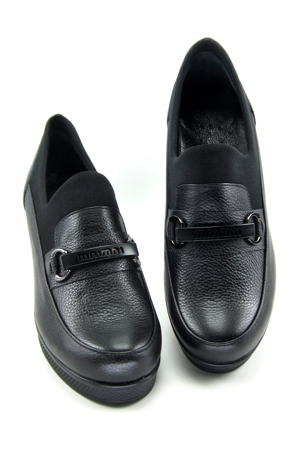 Catherine Siyah Hakiki Deri Dolgu Topuklu Streç Günlük Ayakkabı