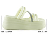 [7028] Bej Dolgu Taban Gümüş Taşlı Bantlı Platform Terlik