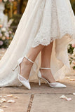 Liana Beyaz Vegan Fileli Sivri Burun İnce Topuklu Klasik Gelin Ayakkabısı