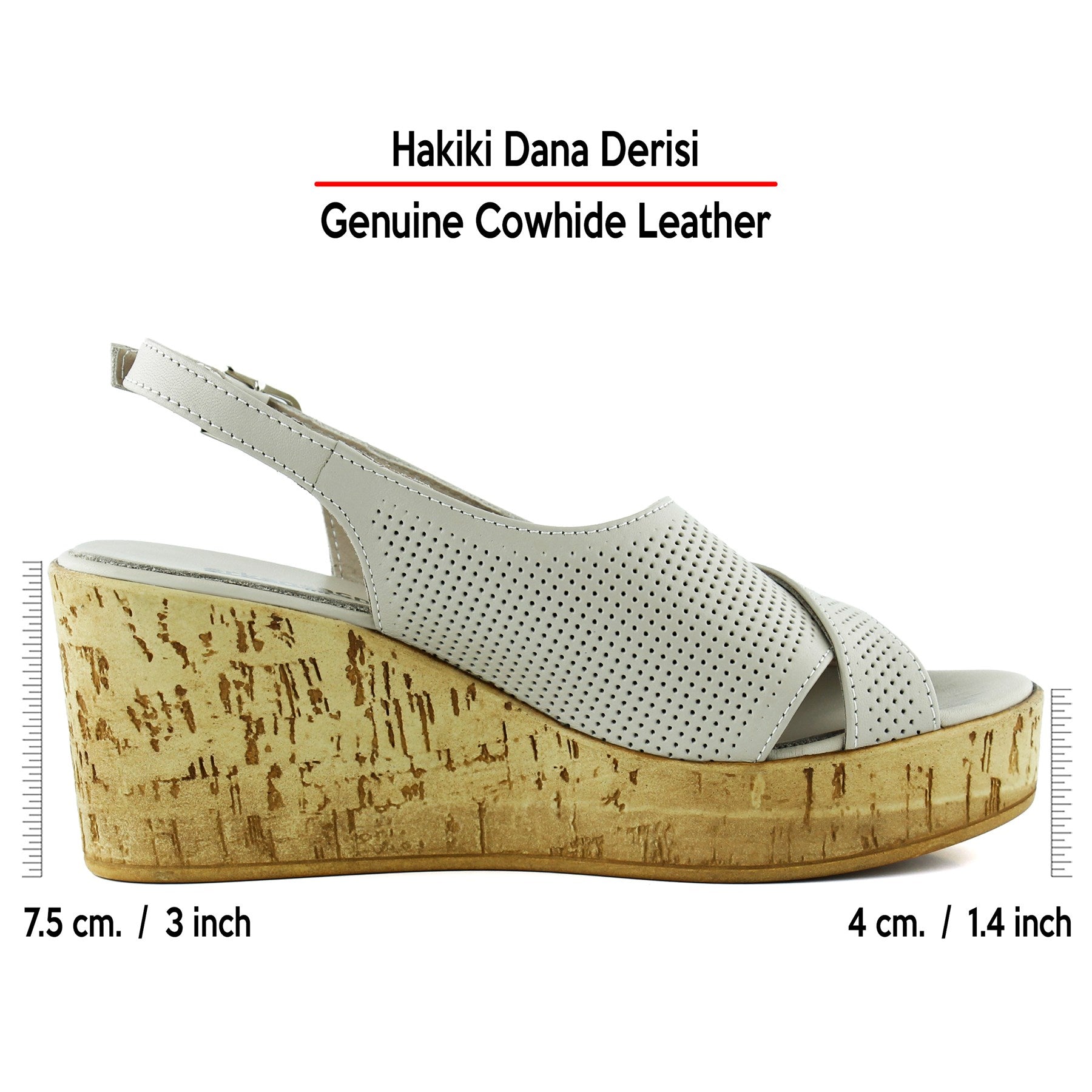 Serie Vizon Hakiki Dana Derisi Delik Detaylı Mantar Taban Görünümlü Dolgu Topuklu Slingback Sandalet