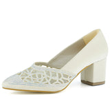 Patricia Ten Saten Taşlı Fileli Sivri Burun Kalın Topuklu Abiye Ayakkabı