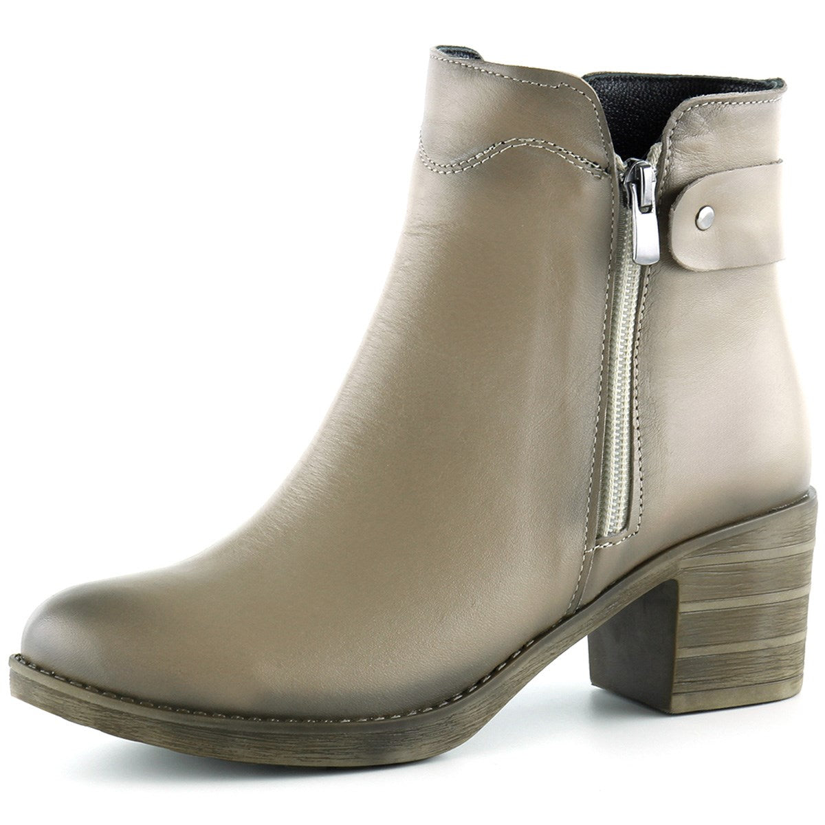 Zandra Vizon Hakiki Deri Yandan Fermuarlı Kalın Topuklu Bot