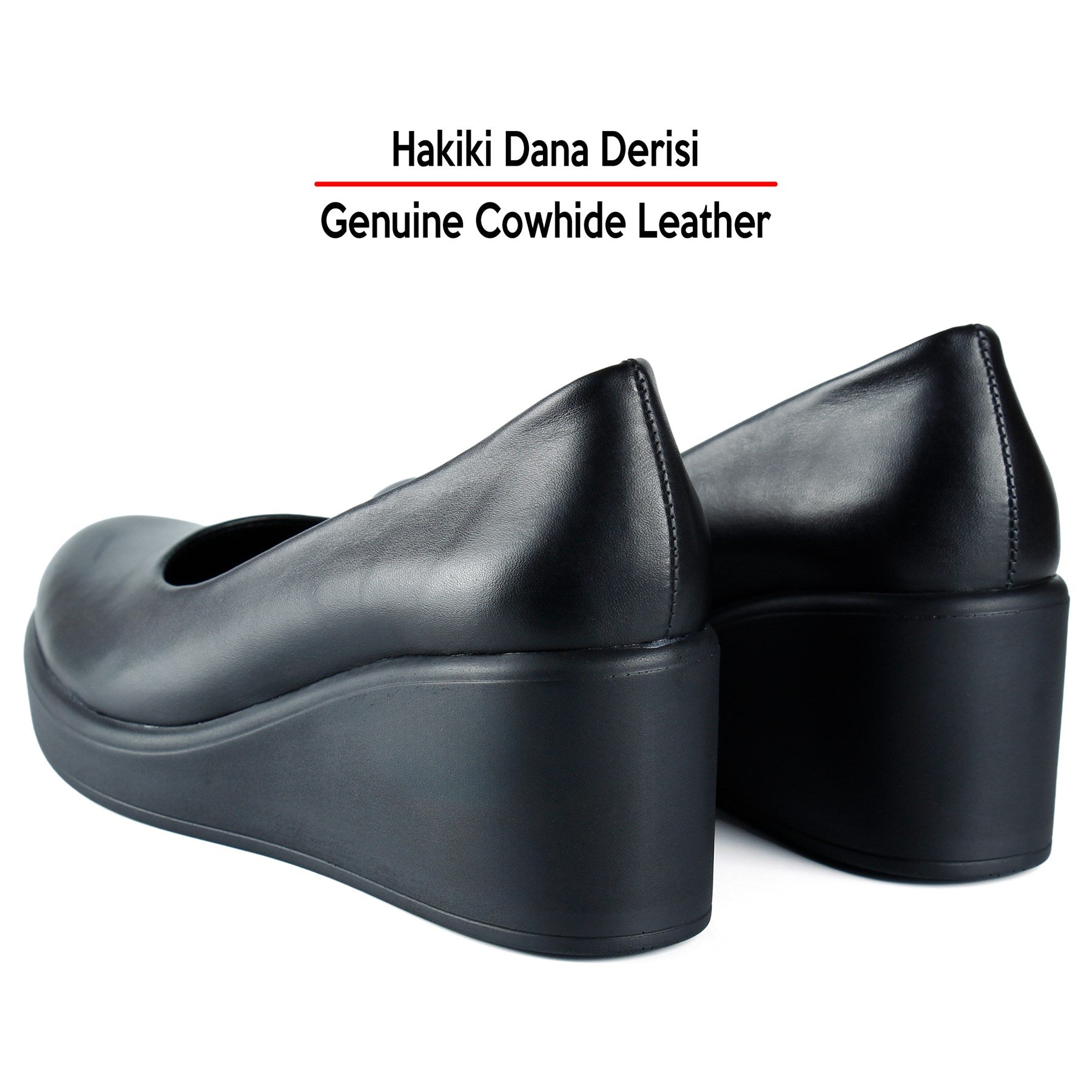 Mabel Siyah Hakiki Dana Derisi Dolgu Topuklu Günlük Ayakkabı