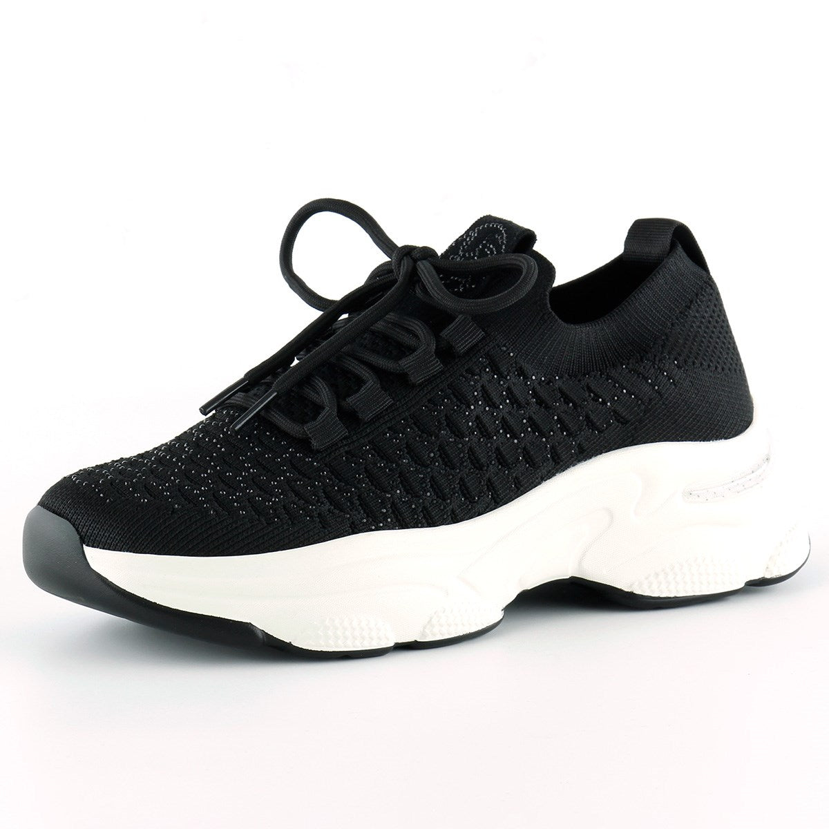 [5031] Siyah Örgü Dokuma Taş Detaylı Bağcıklı Slip-on Sneaker