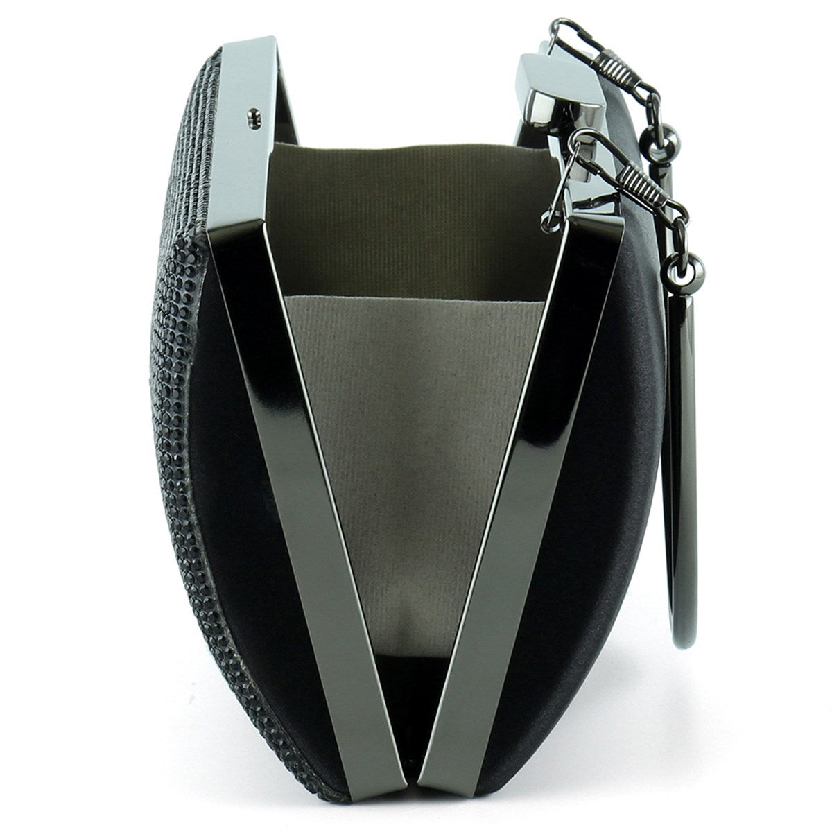 Siyah Saten Kristal Taşlı Metal Saplı Abiye El Çantası ( ES0015AC )