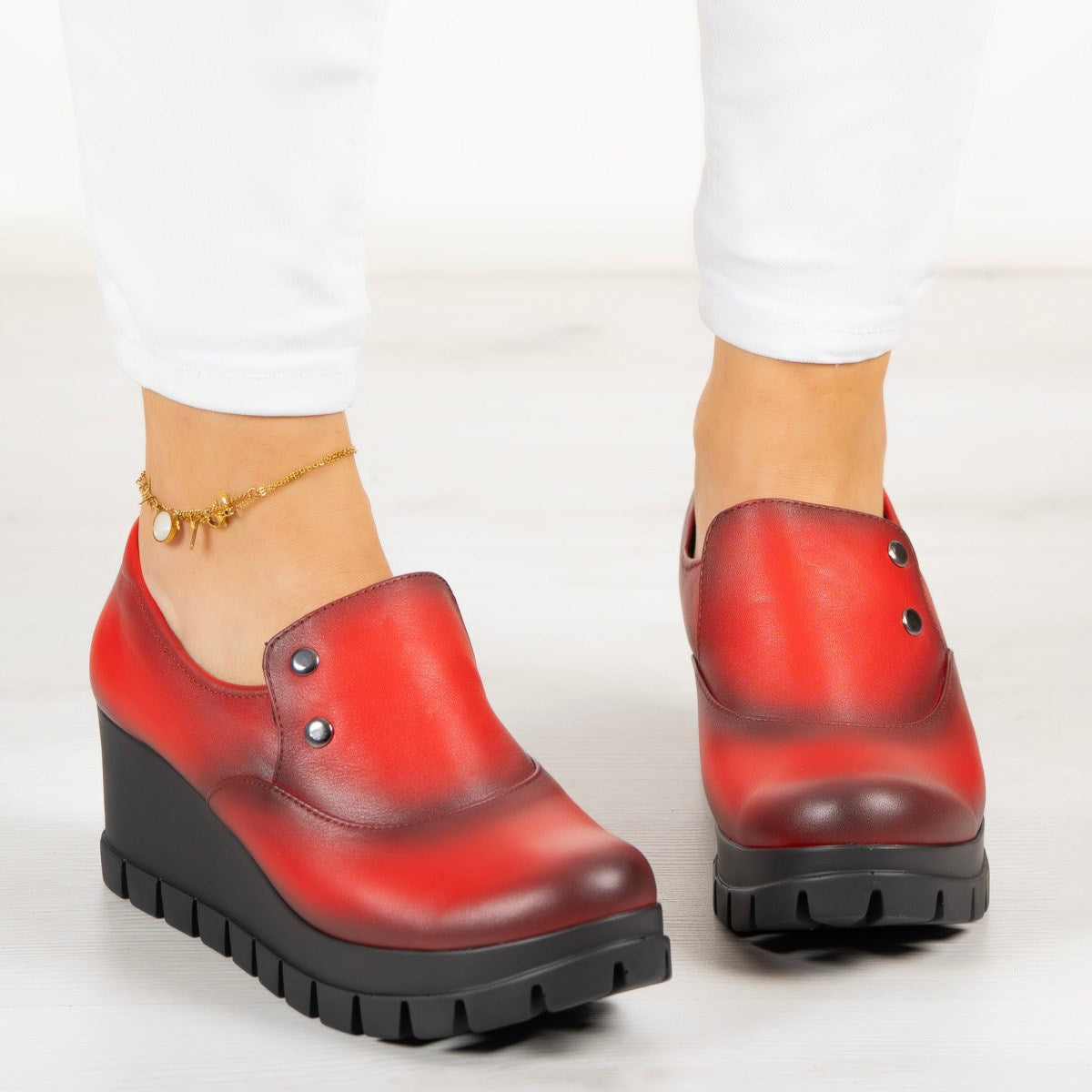 Gloria Kırmızı Hakiki Deri Dolgu Topuklu Günlük Ayakkabı