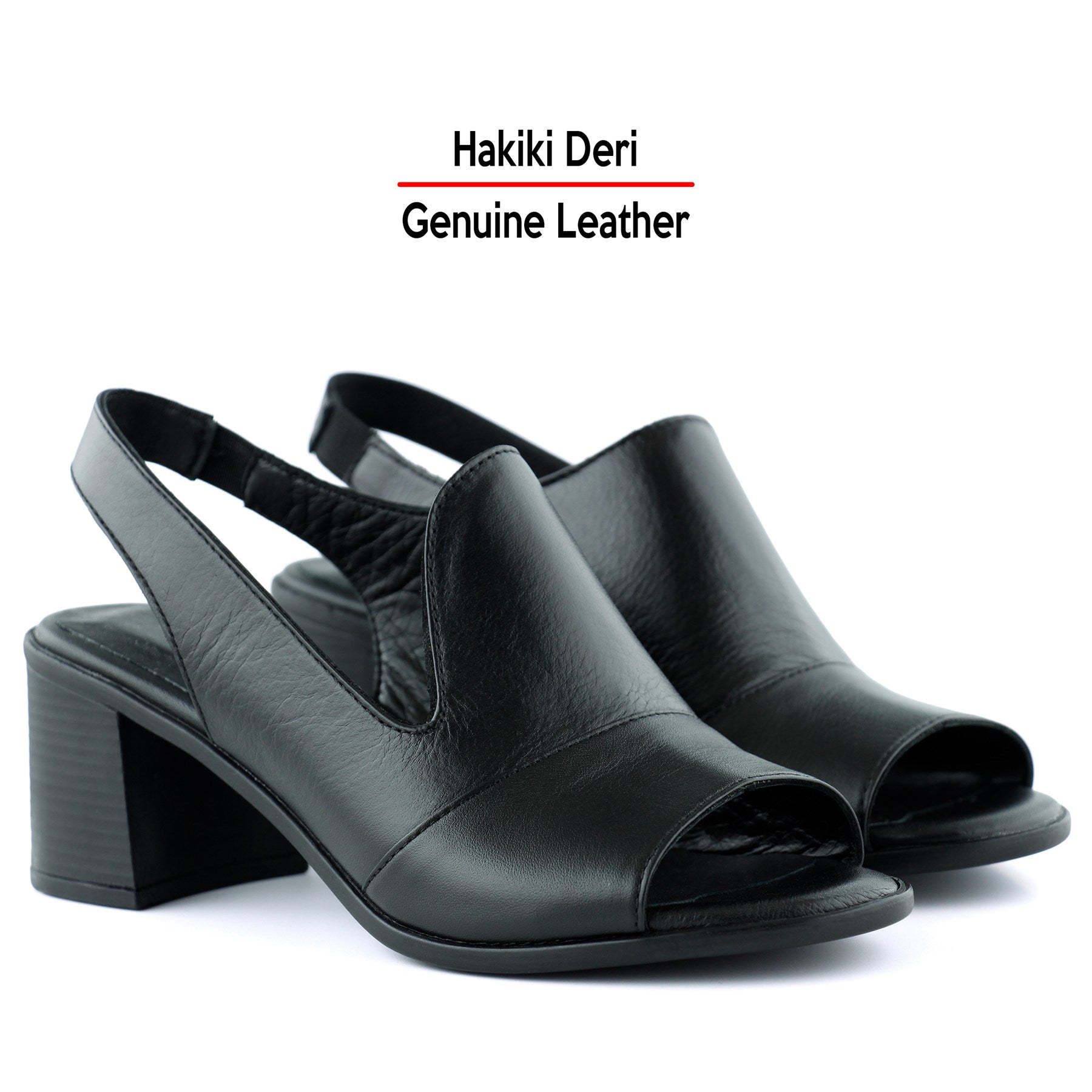 Emilia Siyah Hakiki Dana Derisi Arkası Açık Lastik Bantlı Kalın Topuklu Rahat Günlük Sandalet