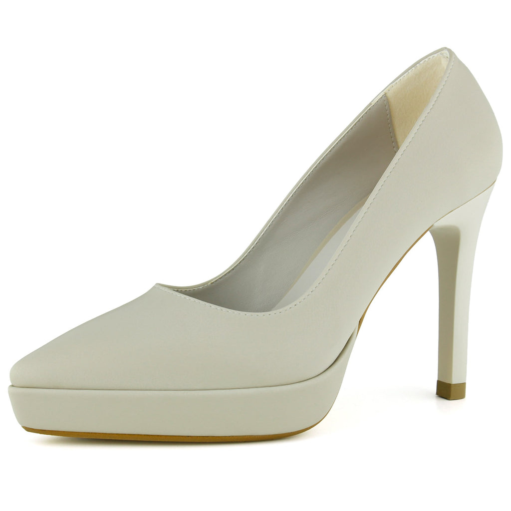 Scarlett Classic Bej Soft Vegan Sivri Burun İnce Platform Topuklu Ayakkabı