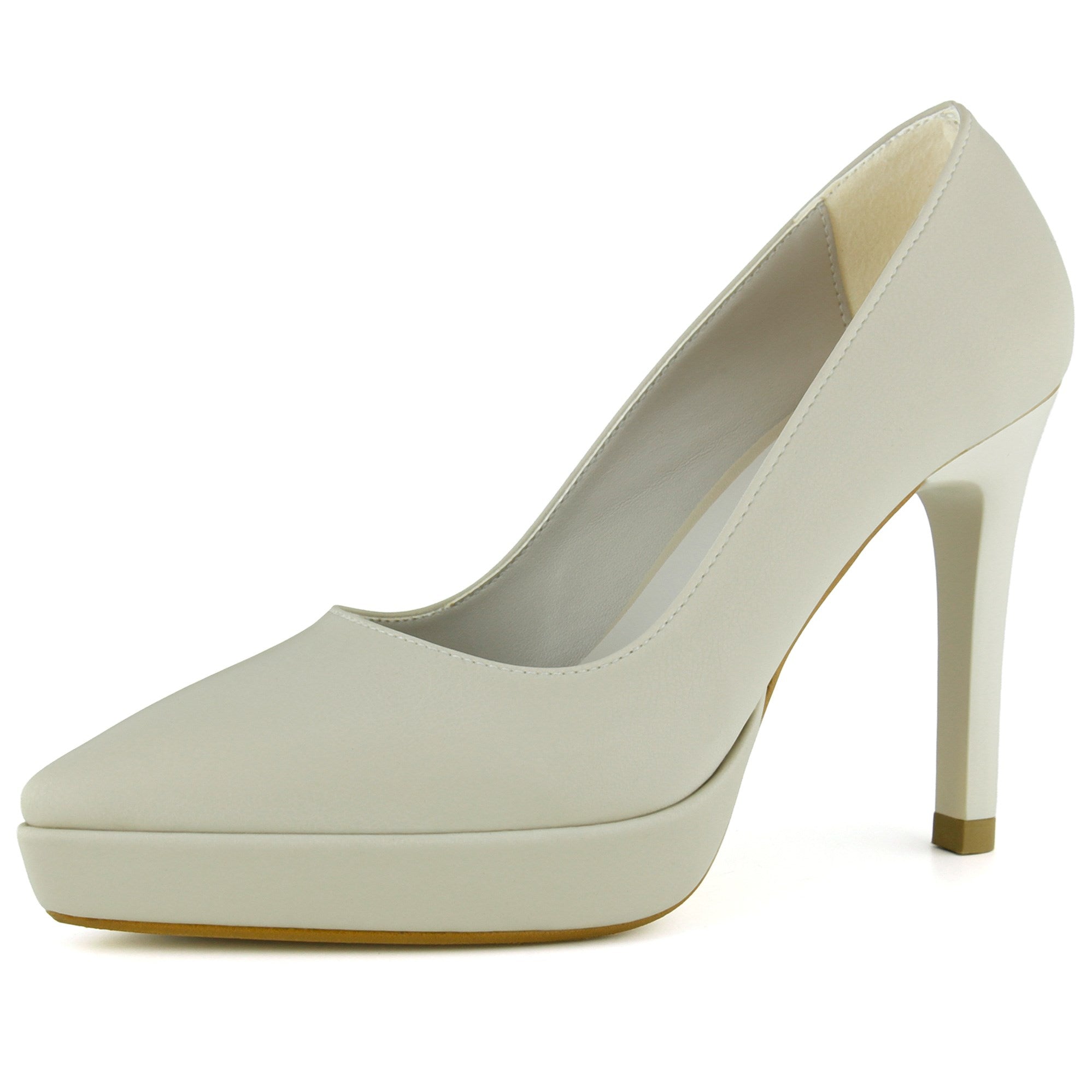 Scarlett Classic Bej Soft Vegan Sivri Burun İnce Platform Topuklu Ayakkabı