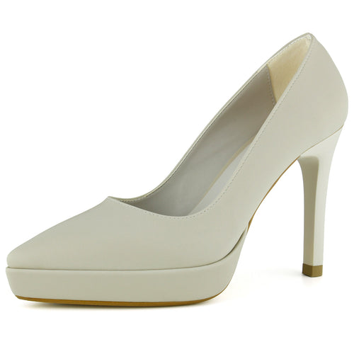 Scarlett Classic Bej Soft Vegan Sivri Burun İnce Platform Topuklu Ayakkabı