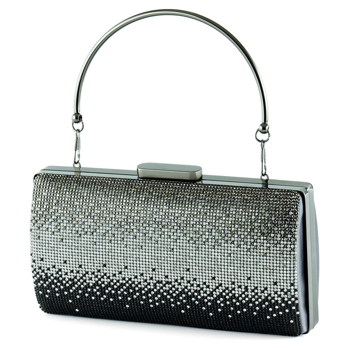 Antrasit Saten Degrade Kristal Taşlı Metal Saplı Abiye El Çantası ( ES0014AC )