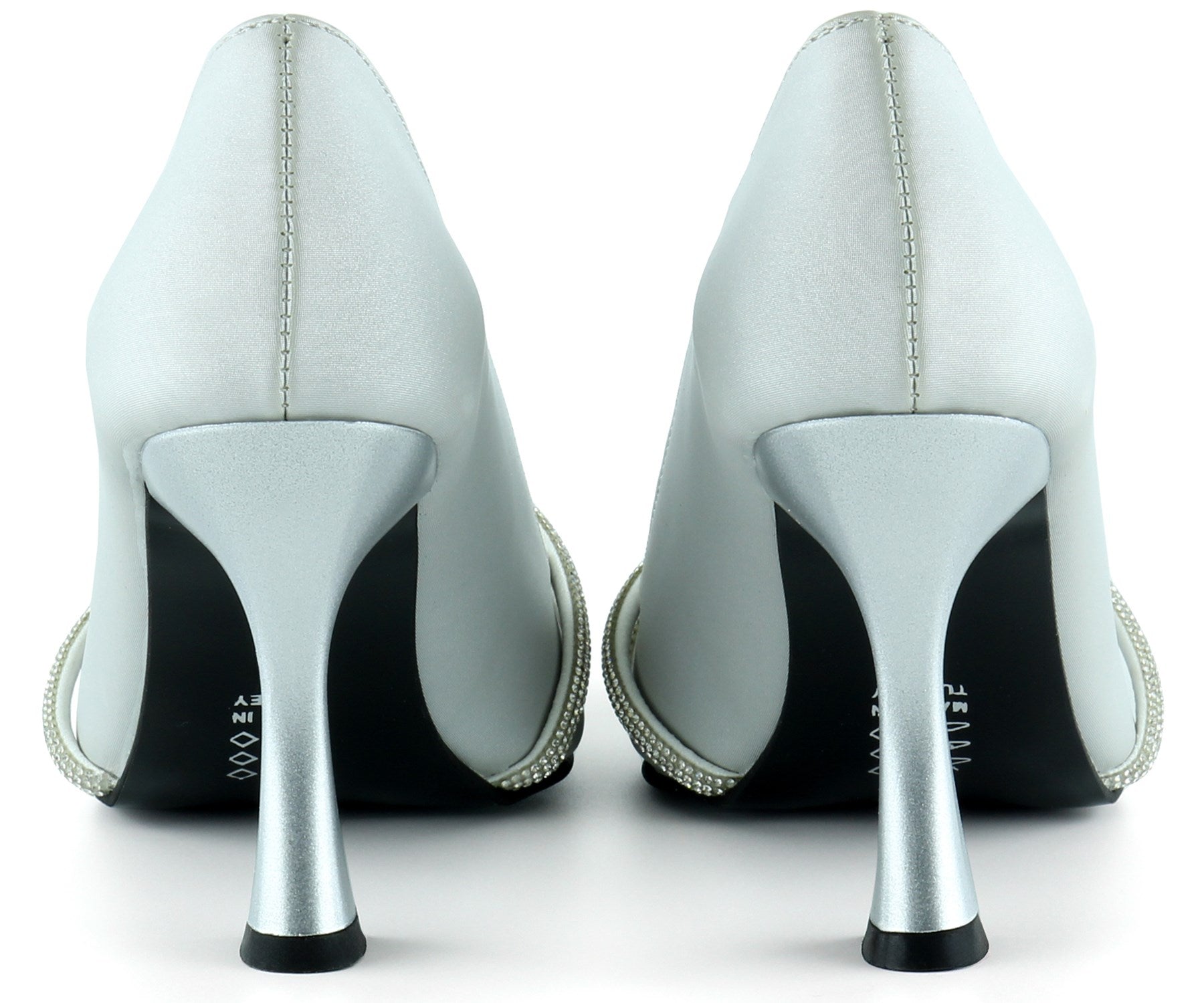 Abby Gümüş Saten Burma Taşlı Abiye Ayakkabı