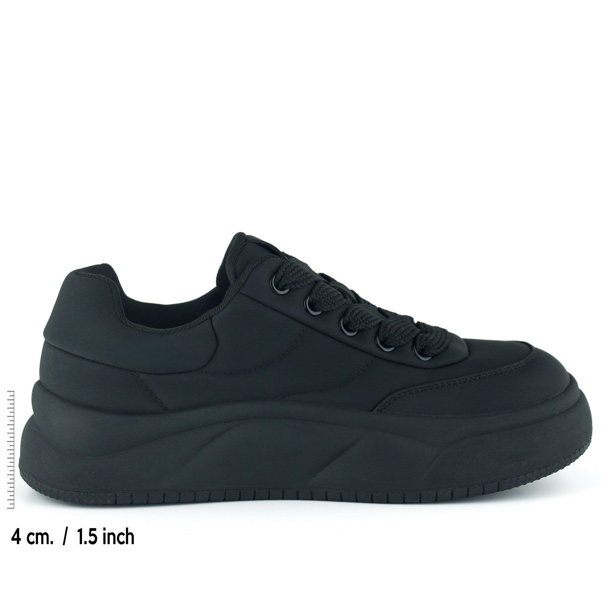 [8028] Siyah Vegan Yuvarlak Burun Bağcıklı Flatform Taban Günlük Sneaker Spor Ayakkabı