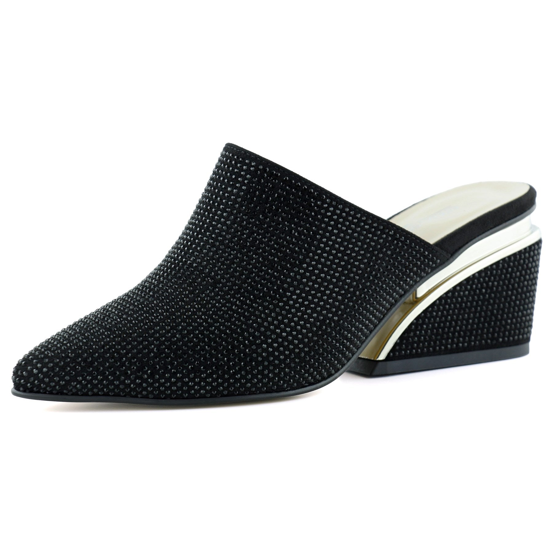 Silvia Siyah Taşlı Metal Topuk Detaylı Abiye Terlik