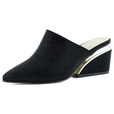 Silvia Siyah Taşlı Metal Topuk Detaylı Abiye Terlik