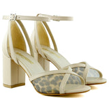 Charlotte Ten Leopar Çapraz Bantlı Fileli Kalın Topuklu Zarif Abiye Ayakkabı