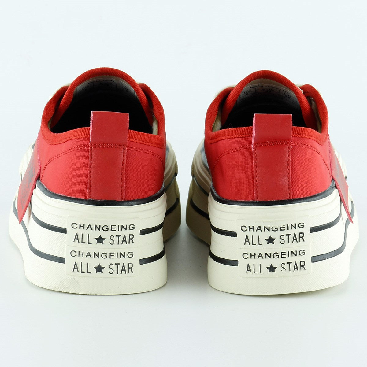 [5016] Kırmızı Saten Yüksek Taban Spor Taşlı Bağcıklı Platform Sneaker