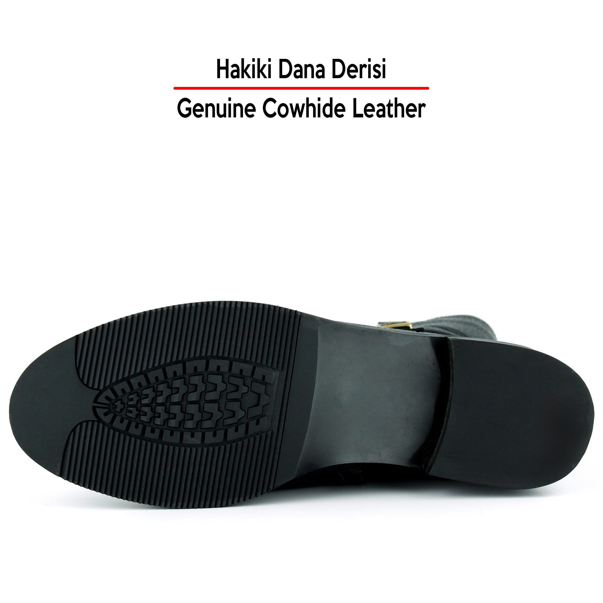 [MAX 423] Siyah Hakiki Dana Derisi Tokalı Fermuarlı Yuvarlak Burun Kalın Topuklu Günlük Bot