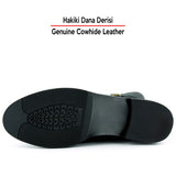 [MAX 423] Siyah Hakiki Dana Derisi Tokalı Fermuarlı Yuvarlak Burun Kalın Topuklu Günlük Bot