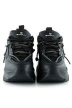 [5038] Siyah Yüksek Taban Spor Fileli Taşlı Bağcıklı Platform Sneaker