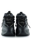 [5038] Siyah Yüksek Taban Spor Fileli Taşlı Bağcıklı Platform Sneaker