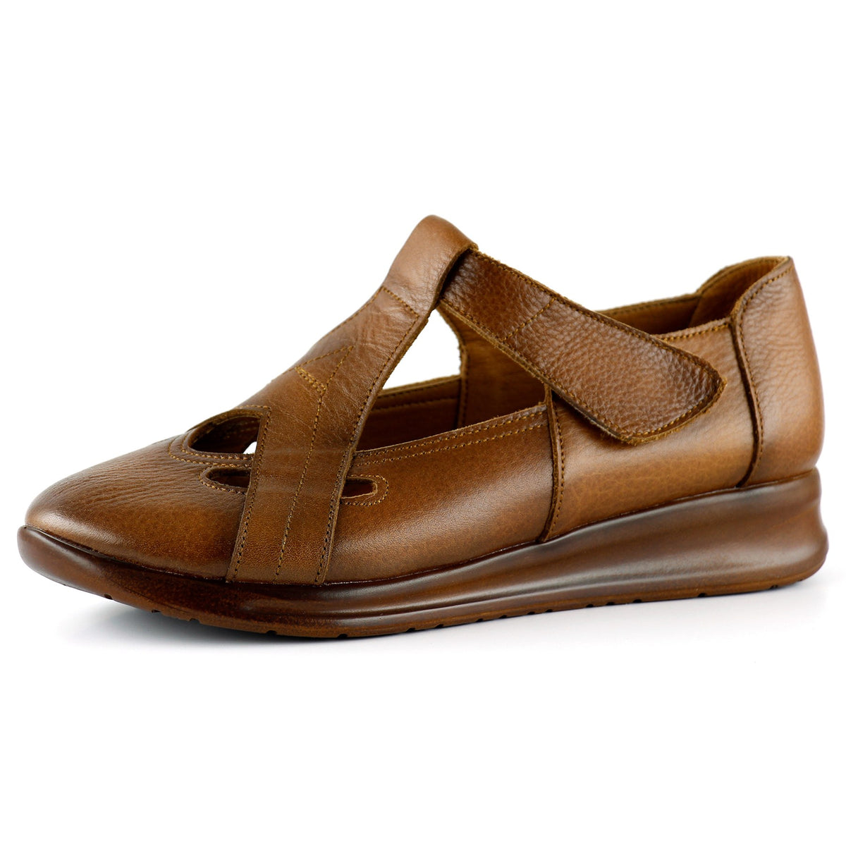 Frida Taba Hakiki Deri Kesik Detaylı Cırt Cırtlı Günlük Ayakkabı