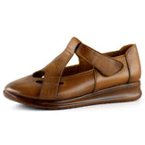 Frida Taba Hakiki Deri Kesik Detaylı Cırt Cırtlı Günlük Ayakkabı