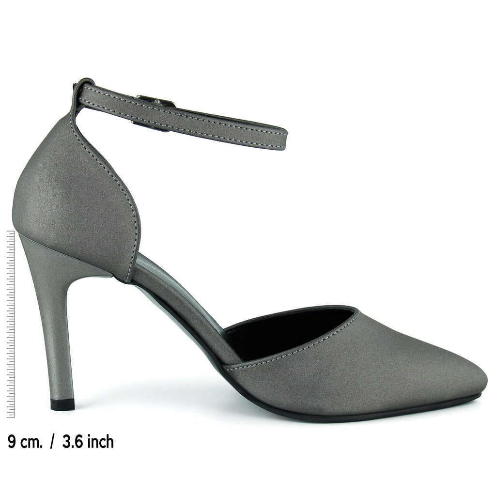 Sindy Plus Antrasit Saten Bantlı İnce Topuklu Abiye Stiletto Ayakkabı