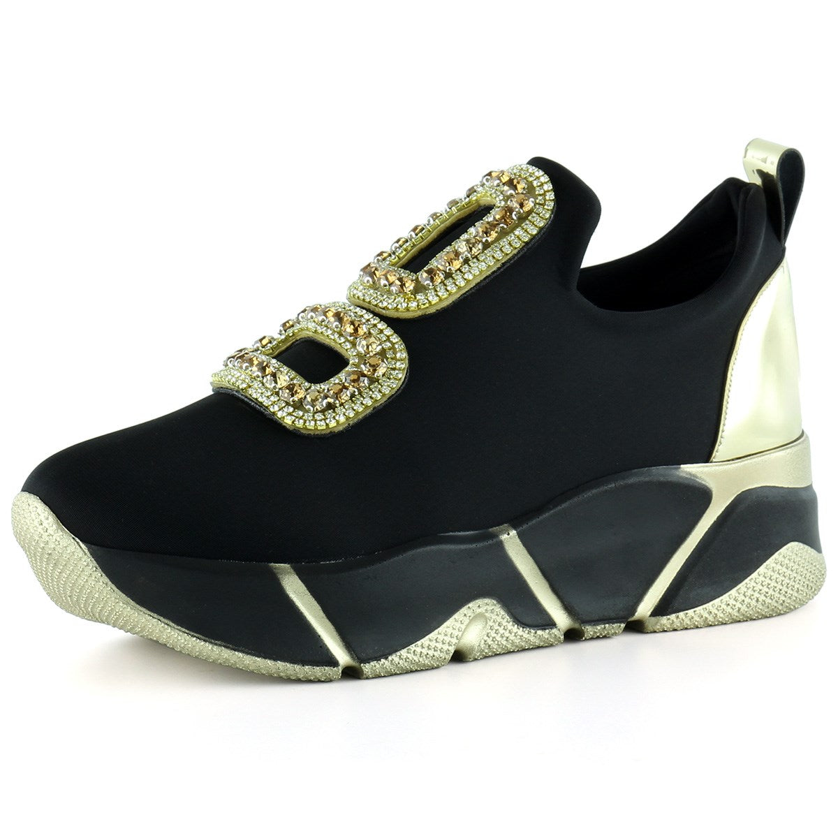 Almendra Altın Streç Taşlı Sneaker