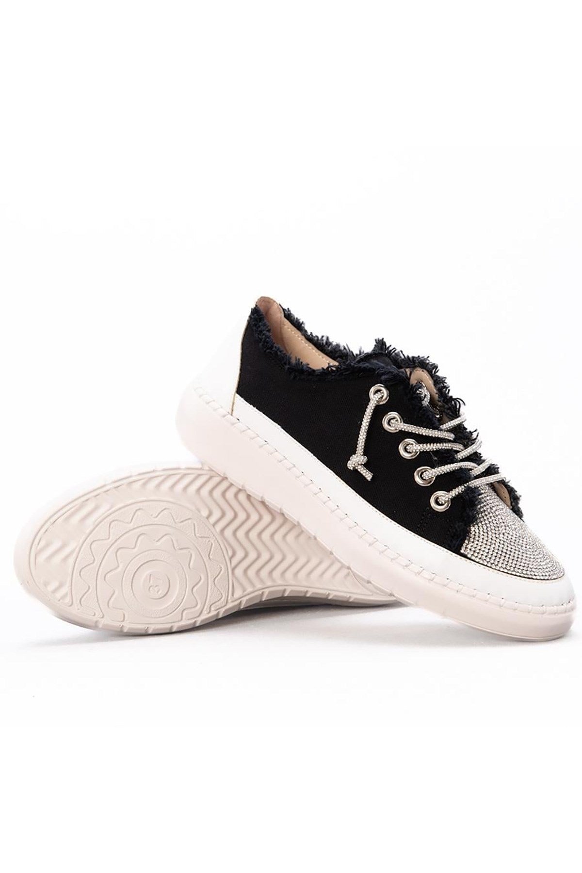 Vanessa Siyah Denim Taşlı Sneaker