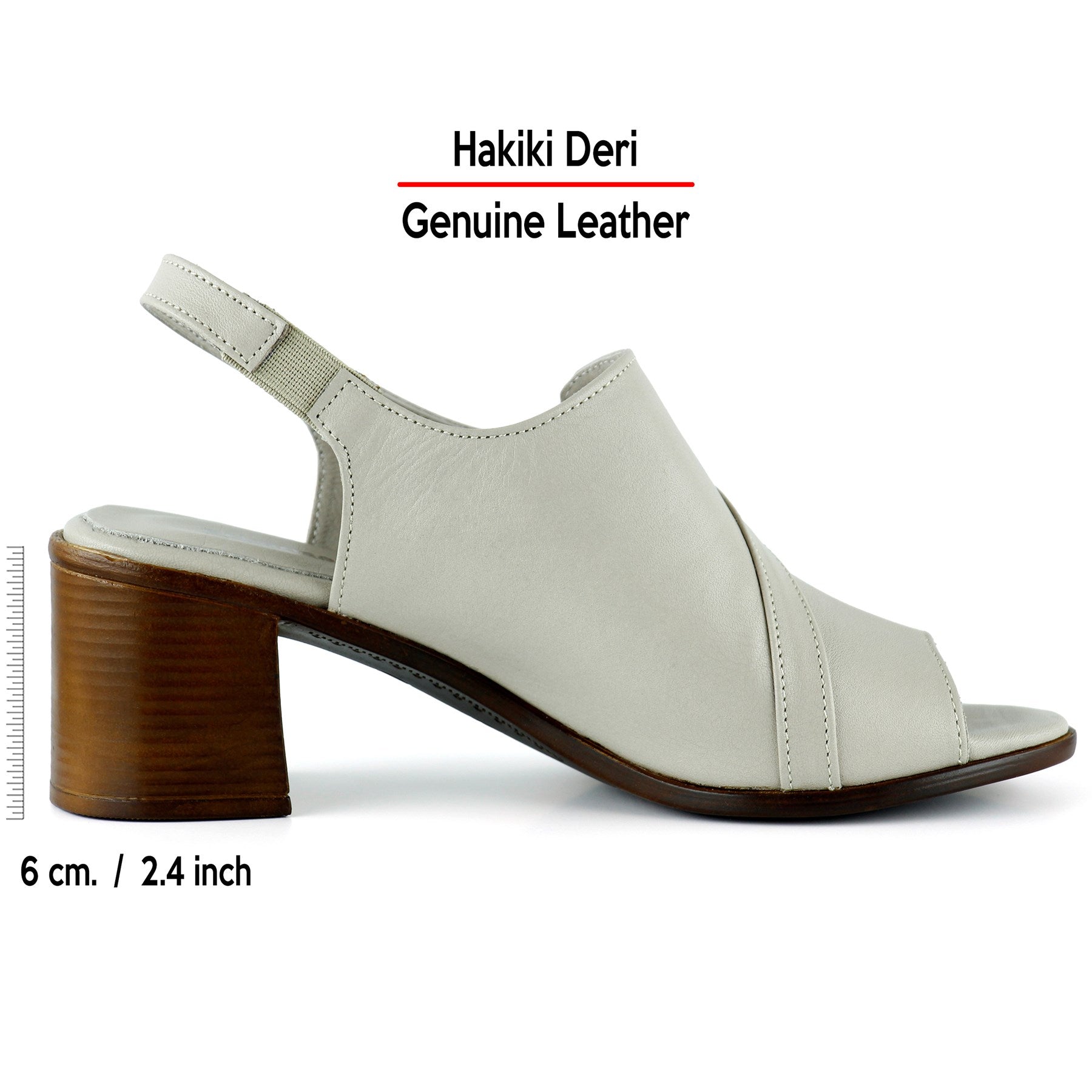 Saules Vizon Hakiki Deri Kesik Detaylı Lastik Bantlı Topuklu Sandalet