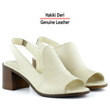 Emilia Bej Hakiki Dana Derisi Arkası Açık Lastik Bantlı Kalın Topuklu Rahat Günlük Sandalet