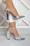 Aurora Gümüş Ayna Şeffaf Tasarım Sivri Burun Kalın Topuklu Klasik Ayakkabı