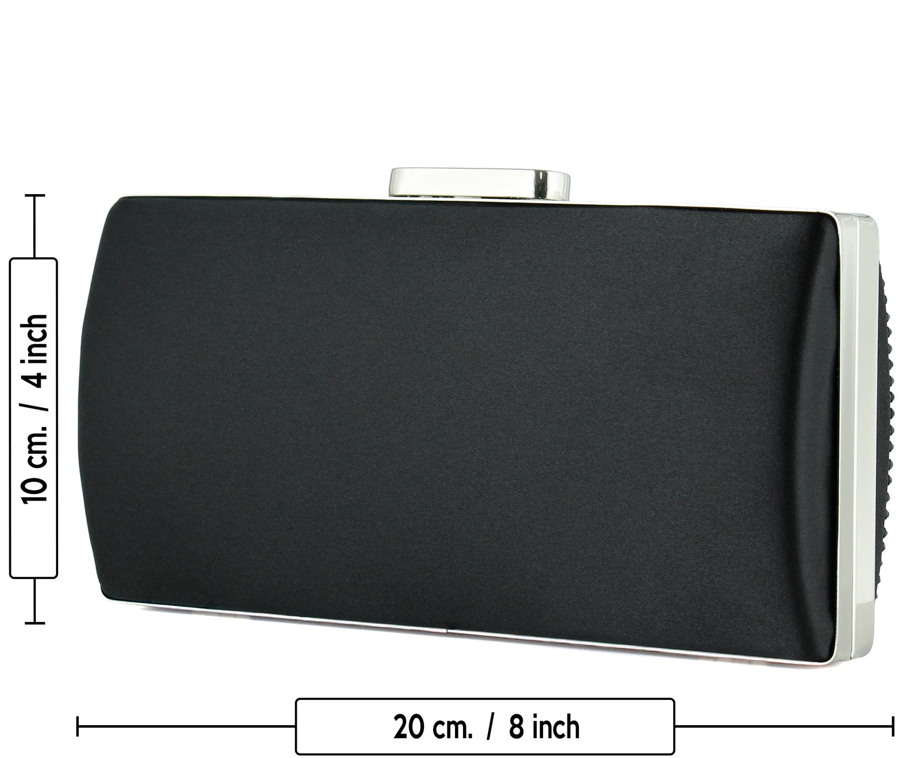 (ES0022AC) Siyah Saten Damla Kristal Taşlı Metal Saplı Zincirli Abiye El Çantası