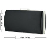 (ES0022AC) Siyah Saten Damla Kristal Taşlı Metal Saplı Zincirli Abiye El Çantası