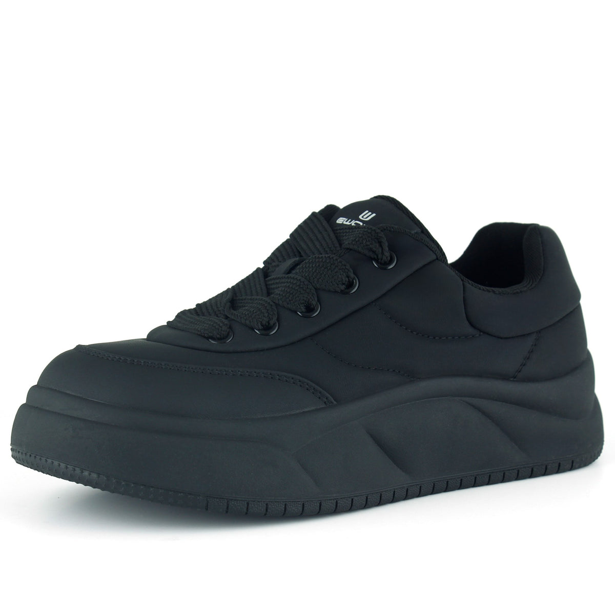 [8028] Siyah Vegan Yuvarlak Burun Bağcıklı Flatform Taban Günlük Sneaker Spor Ayakkabı