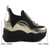 Almendra Altın Streç Taşlı Gizli Dolgu Topuklu Günlük Ayakkabı