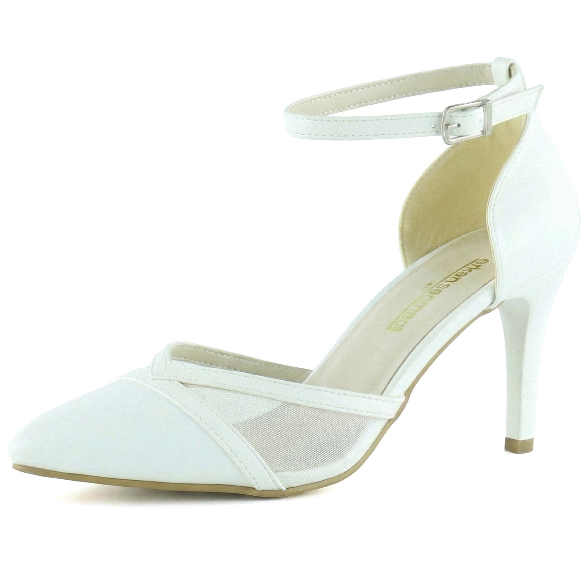 Liana Beyaz Vegan Fileli Sivri Burun İnce Topuklu Klasik Gelin Ayakkabısı