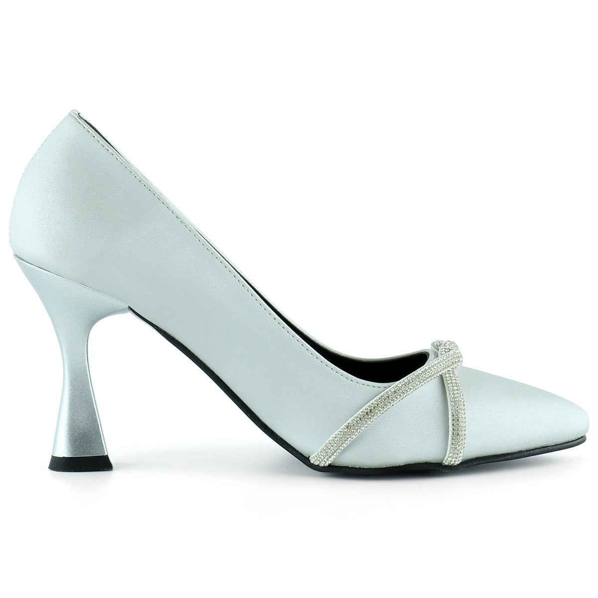 Abby Gümüş Saten Burma Taşlı Abiye Ayakkabı