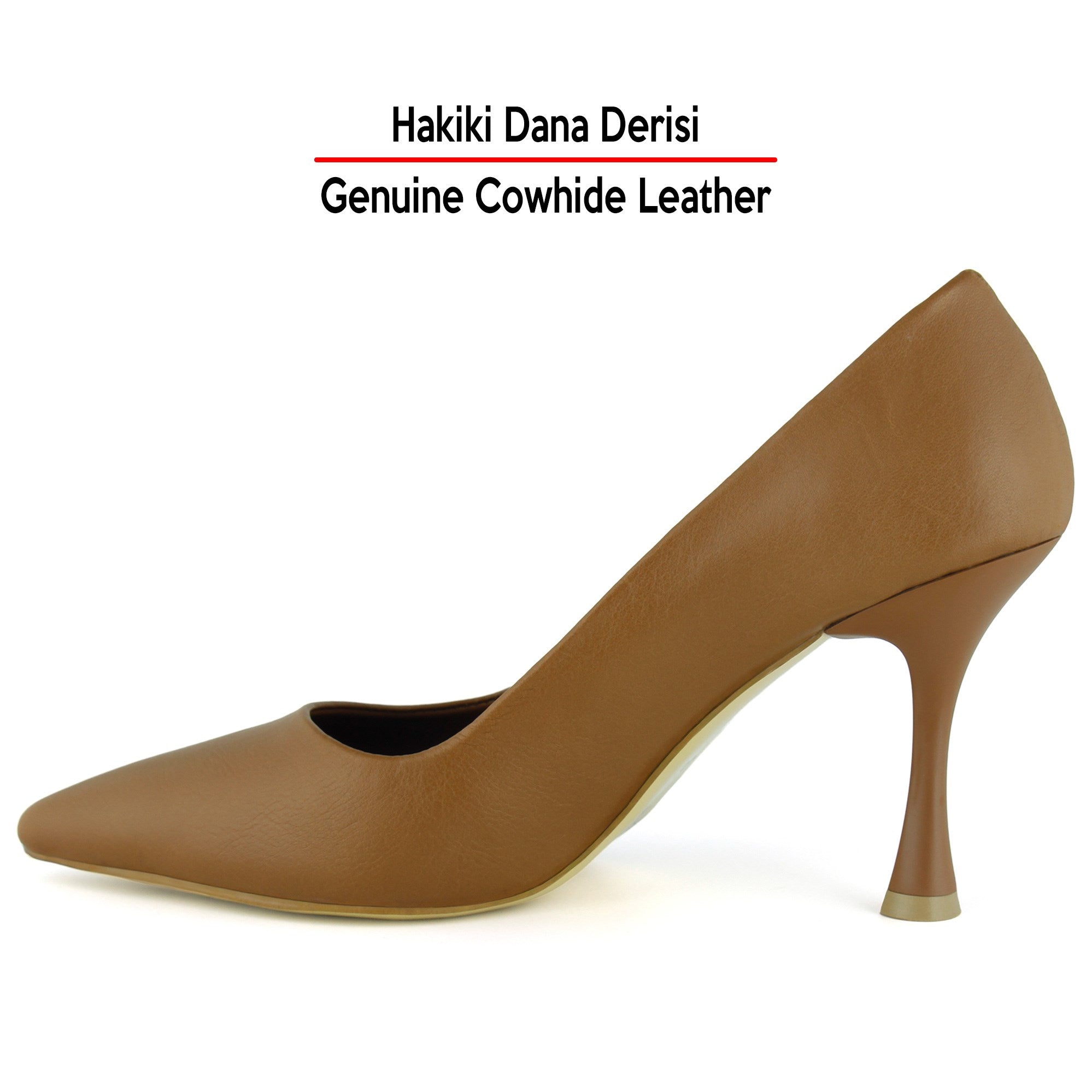 Suzanna Taba Hakiki Dana Derisi Sivri Burun Klasik İnce Topuklu Ayakkabı